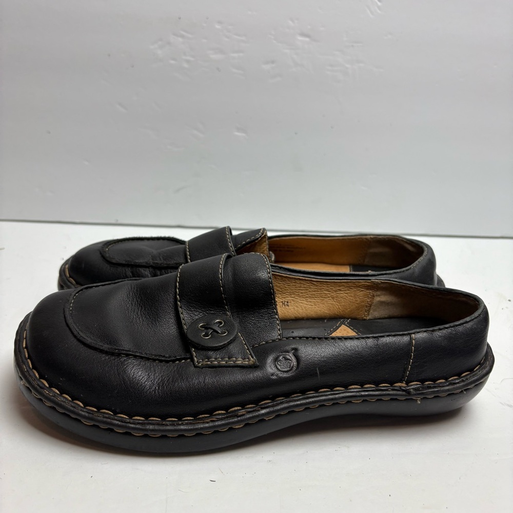 Born Black Leather Loafers Mules Casual Flats Womens size 7 38